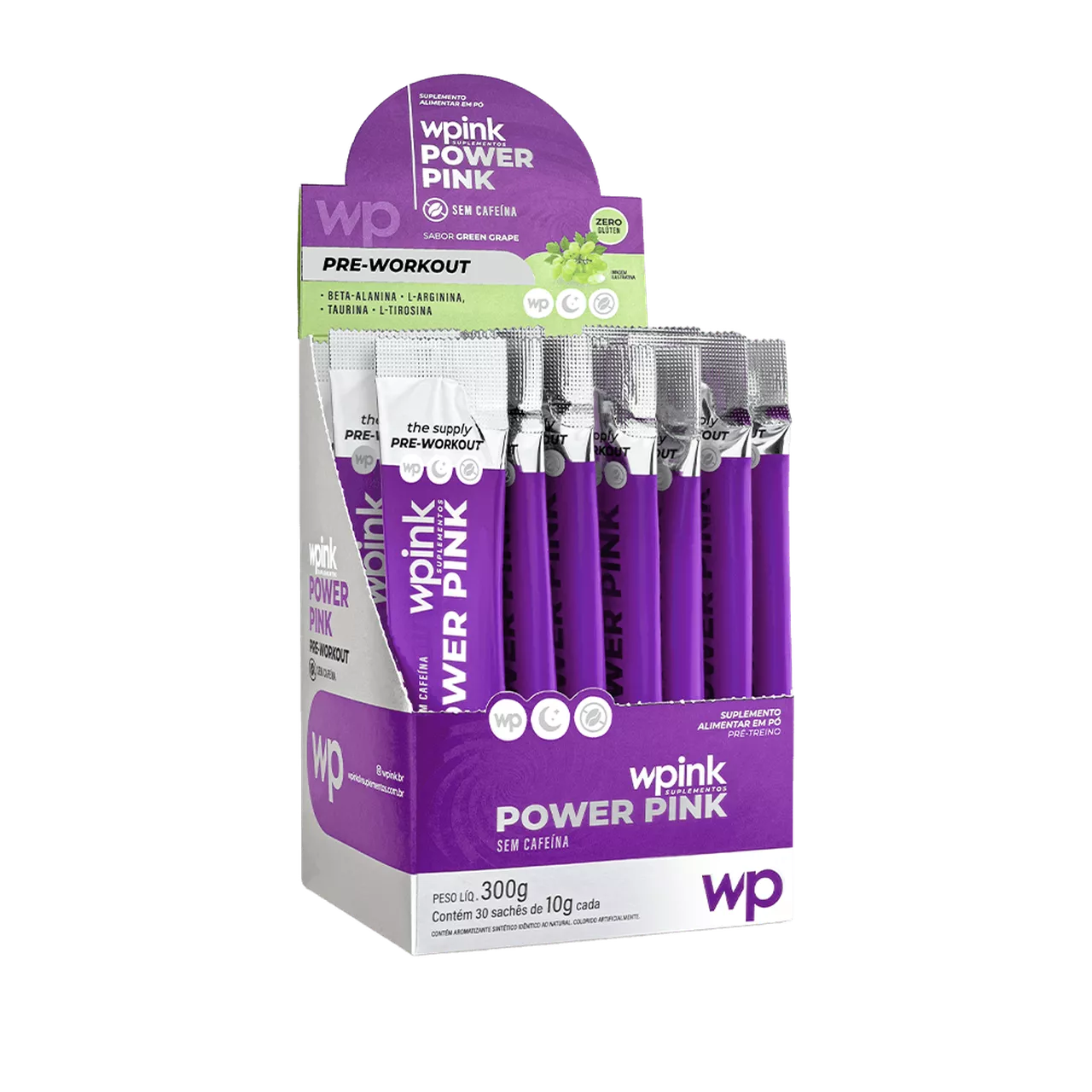 power pink sem cafeína de uva verde - pré-treino - 300g - wp